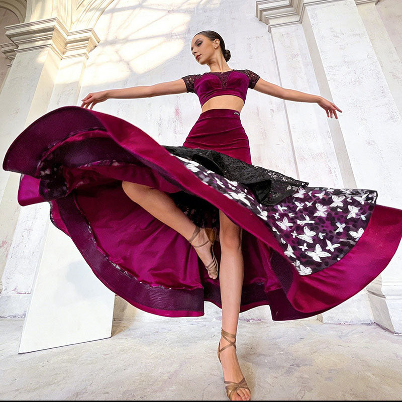 YJFY Women's Fuchsia Latin Dance Skirt Dance Wear Training Performance Skirt