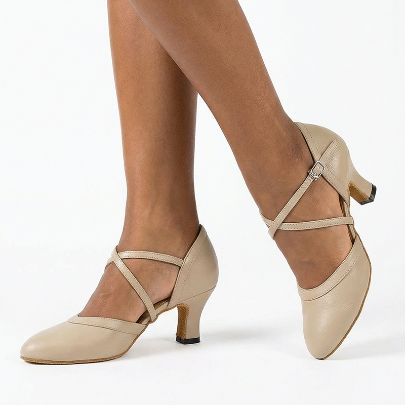 Women's Apricot Real Leather Customized Heel Ballroom Dance Shoes Character Shoes