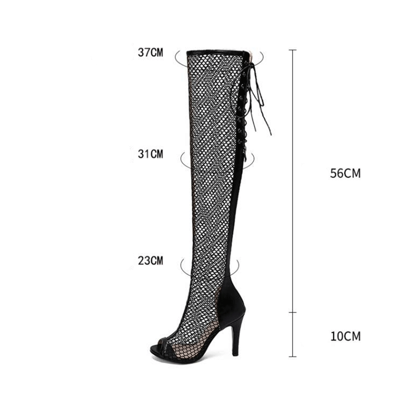 AJ Women's 10cm Heel Rubber Sole Leatherette Jazz Shoes Open Toe Dance Heels Boots