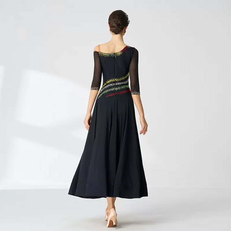 YUN Customisable-Women's Half sleeve Diamonds Dance Costume Dress For Ballroom Dancing standard/Smooth Dress