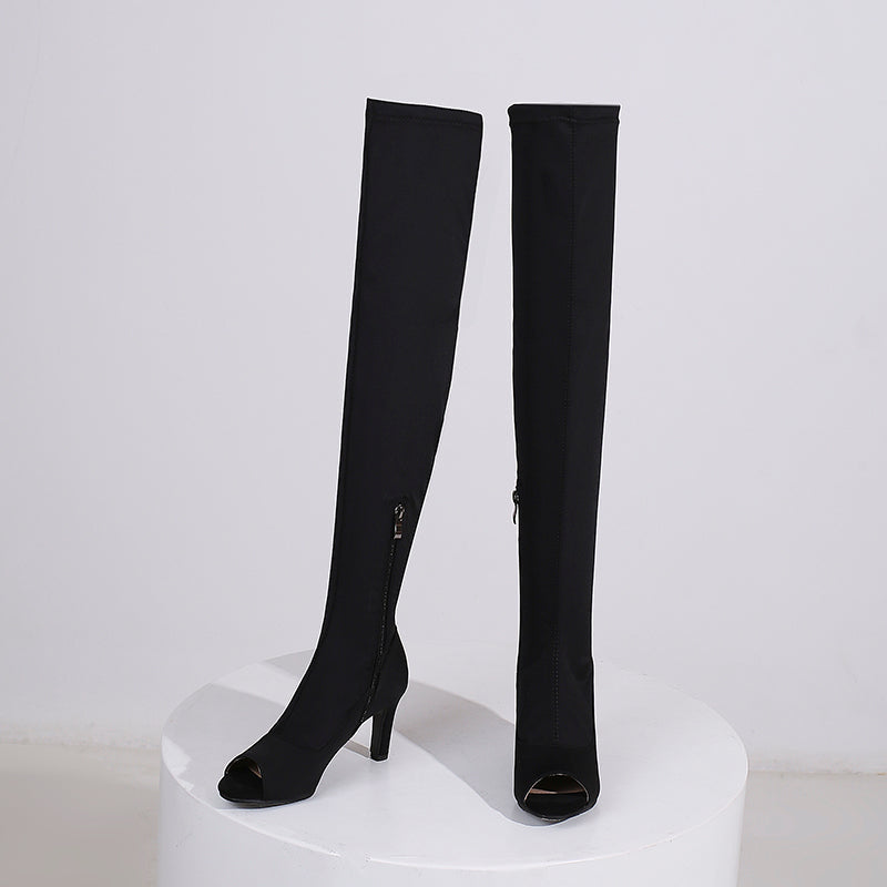 Women's 7.5cm/10cm Heel Stretch fabric Jazz Shoes Rubber Sole Open Toe Dance Heels Boot
