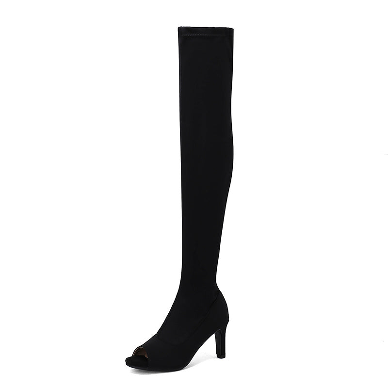 Women's 7.5cm/10cm Heel Stretch fabric Jazz Shoes Rubber Sole Open Toe Dance Heels Boot