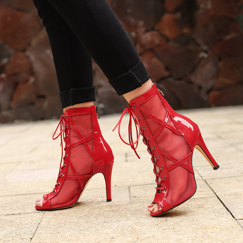 Women's 10cm Leatherette Heel Dance Boots Jazz Salsa Street Sole Dance Shoes