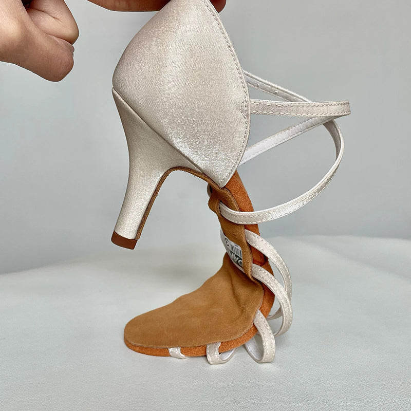 Women's Beige 5.5/6.5/7.5/8cm Heels Satin Strappy Dance Shoes Latin Dance Shoes