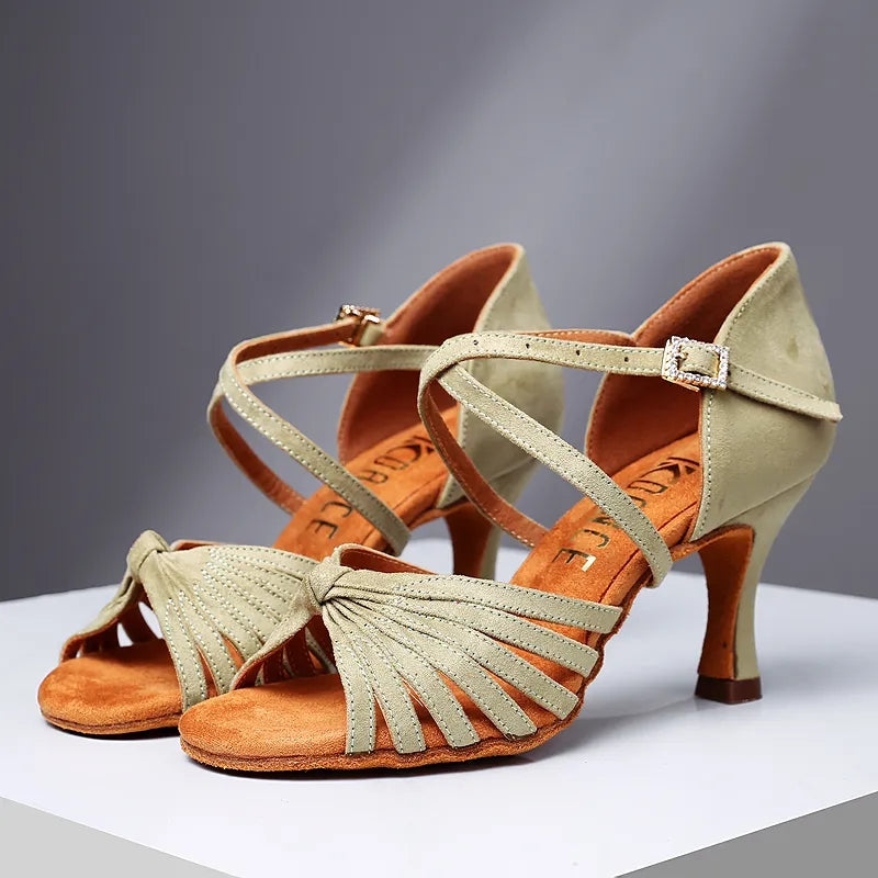 Women's Suede Light Green 6.5cm/7.5cm Ankle Strap Ballroom Latin Dance Shoes