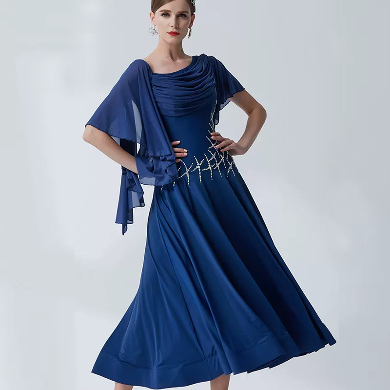 YUN Customisable-Women's Batwing Sleeve Diamonds Costume Dress For Ballroom Dancing standard/Smooth Dress