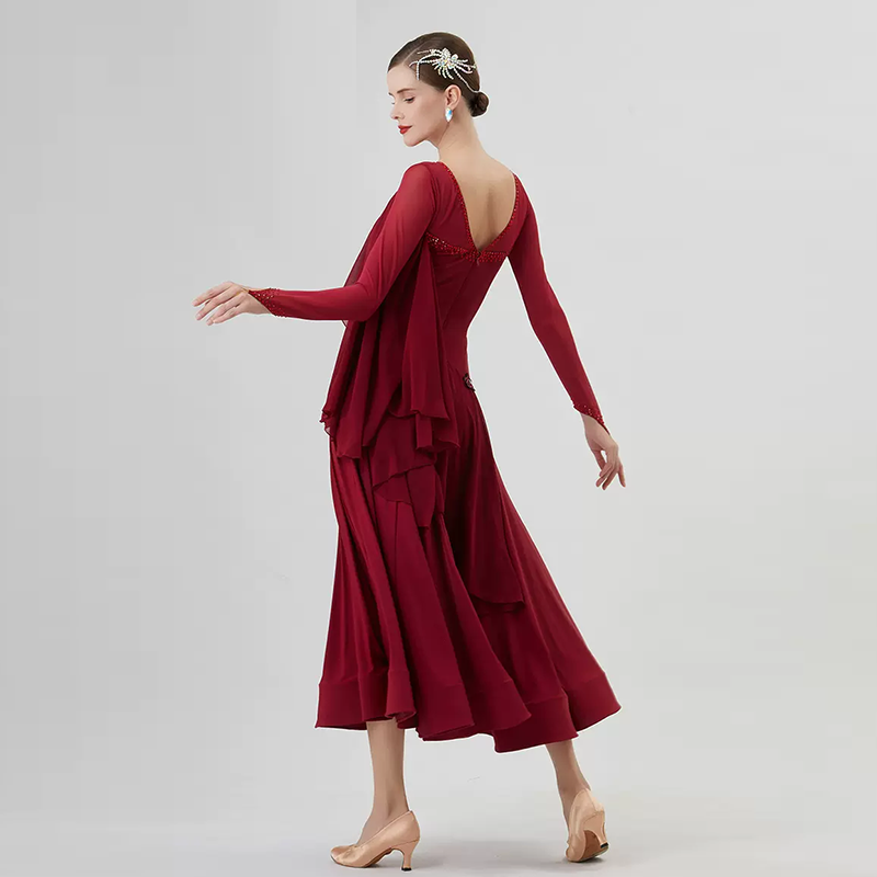 YUN Customisable-Women's Long Sleeve Dress For Ballroom Dancing standard/Smooth Dress