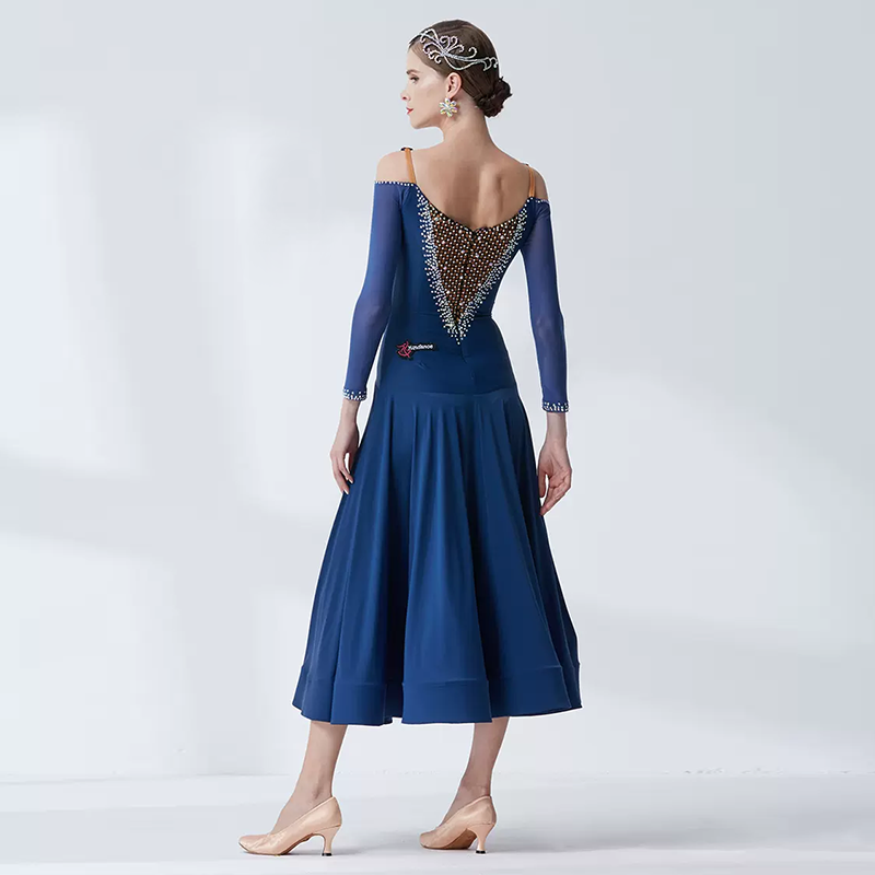 YUN Customisable-Women's Long Sleeve Applique With Diamonds Costume Dress For Ballroom Dancing standard/Smooth Dress