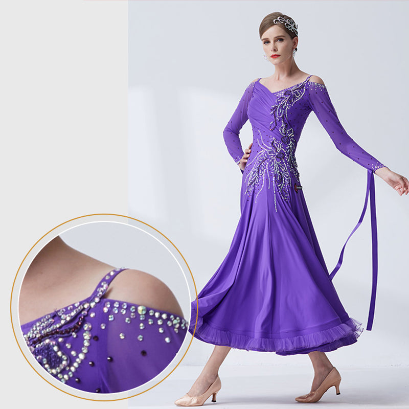 YUN Customisable-Women's Puple Diamonds Dance Costume Dress For Ballroom Dancing standard/Smooth Dress