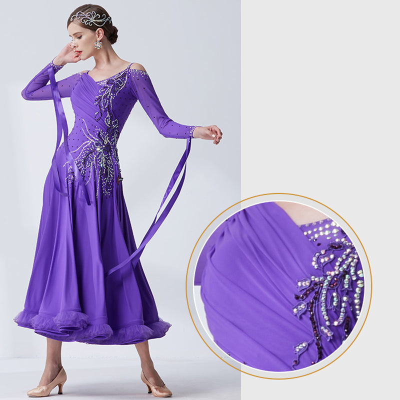 YUN Customisable-Women's Puple Diamonds Dance Costume Dress For Ballroom Dancing standard/Smooth Dress