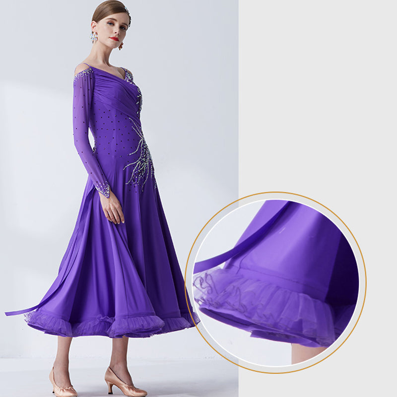 YUN Customisable-Women's Puple Diamonds Dance Costume Dress For Ballroom Dancing standard/Smooth Dress