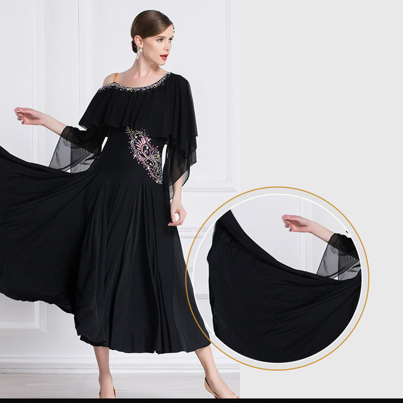 YUN Customisable-Women's Off Shoulder Diamonds Waltz Modern Ballroom Dance Dress