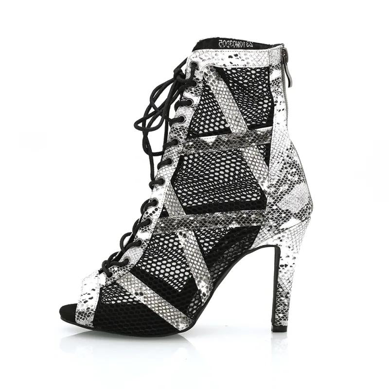 Women's 9.5cm Heel Peep Toe Hollow-out Heels Dance Boots Jazz Salsa Dancing Shoes