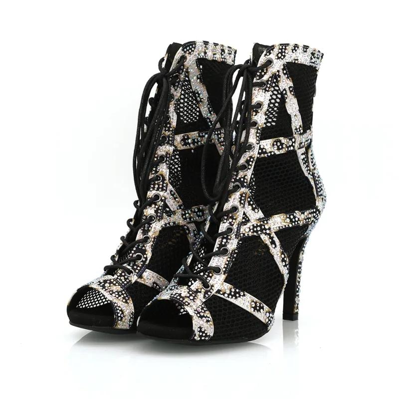 Women's 9.5cm Heel Peep Toe Hollow-out Heels Dance Boots Jazz Salsa Dancing Shoes