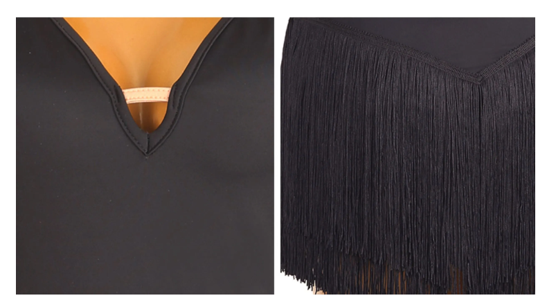 Customisable-Women's Black Tassel V-Neck DanceWear Dance Dress Performance Wear