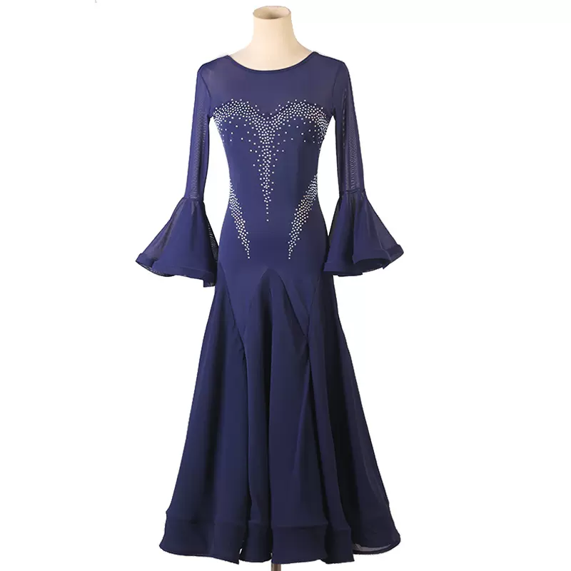 Customisable-Women's Navy Round Neck DanceWear Ballroom Dance Dress