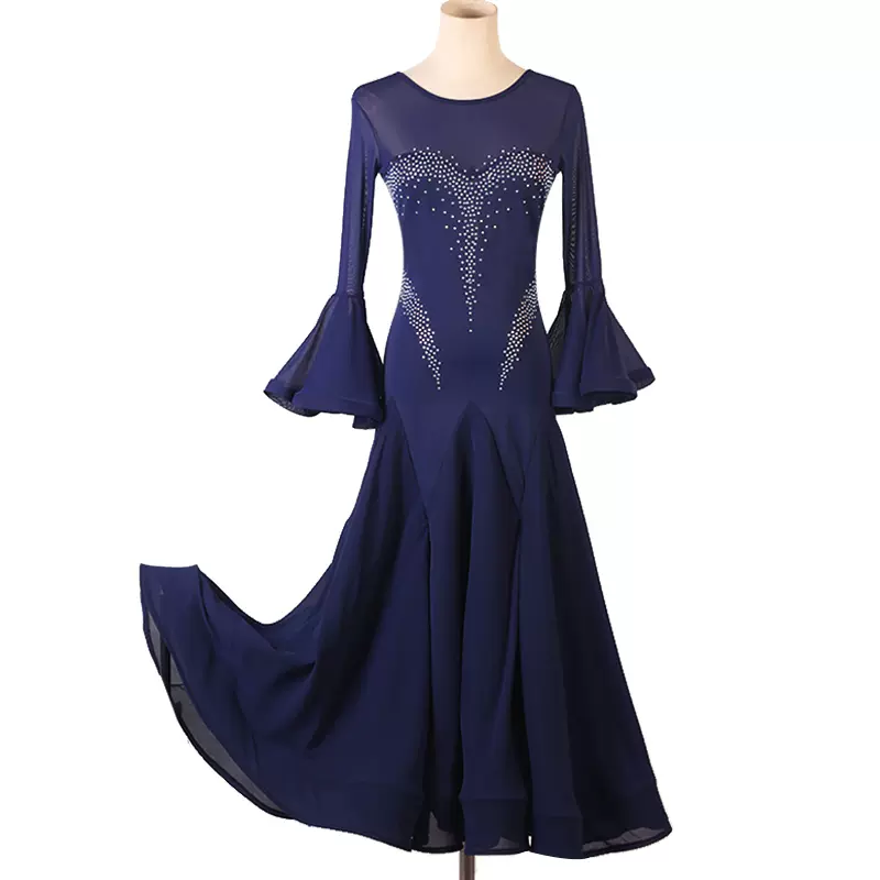 Customisable-Women's Navy Round Neck DanceWear Ballroom Dance Dress