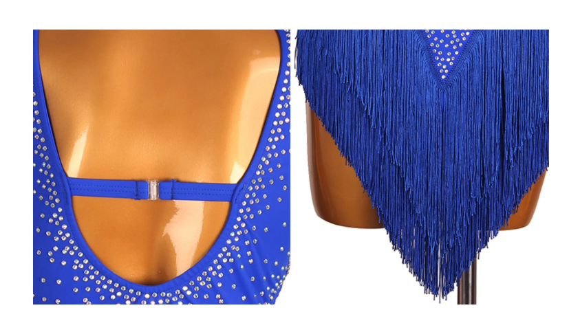 Customisable-Women's Blue V-Neck Tassel DanceWear Dance Dress