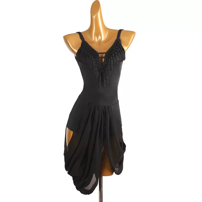 Customisable-Women's Black V-Neck DanceWear Dance Dress Performance Wear