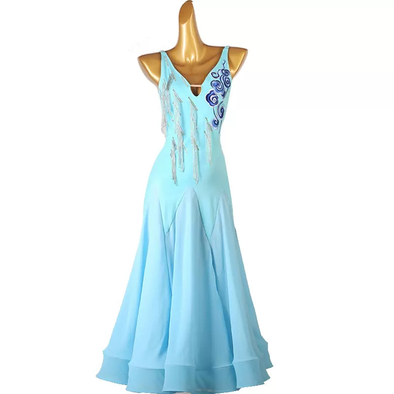 Customisable-Women's Embroider V-Neck DanceWear Ballroom Dance Dress