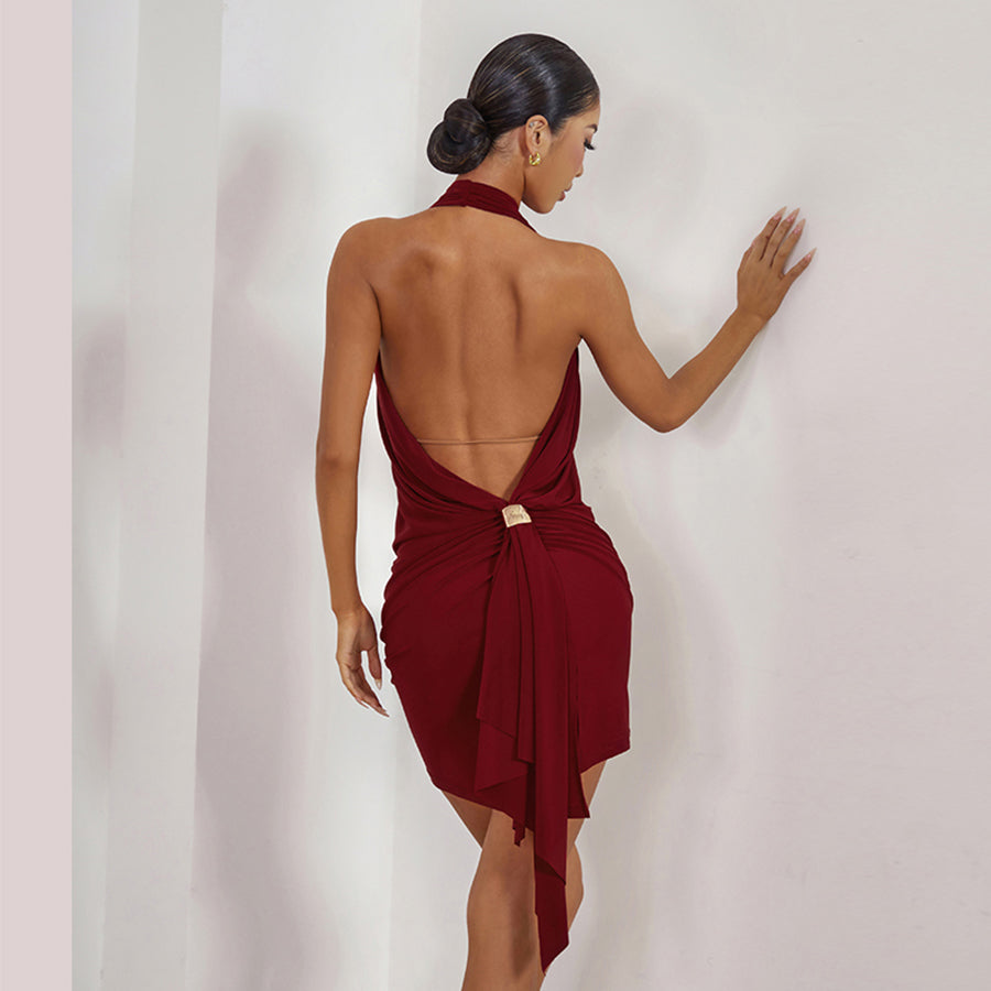 Z Women's Halter Backless Dance Dress DanceWear Training Performance Dress