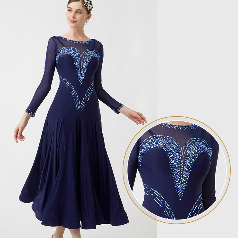YUN Customisable-Women's Navy Diamonds Ballroom Waltz Modern Dance Dresses Dancewear