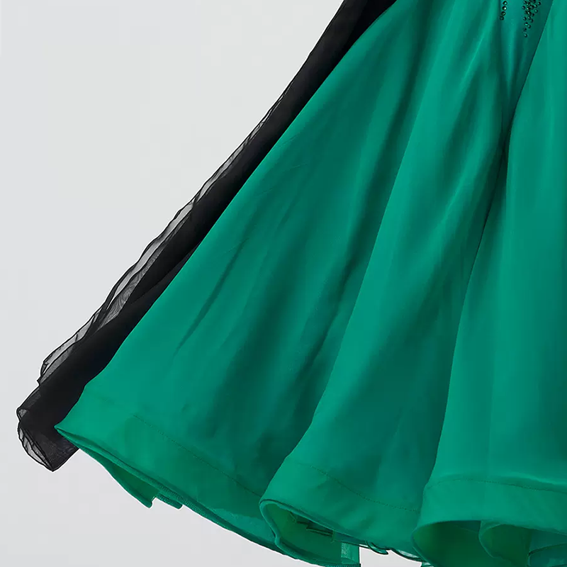 YUN Customisable-Women's Long Sleeve  V Neck Diamonds Waltz Modern Ballroom Dance Dress Competition Dresses