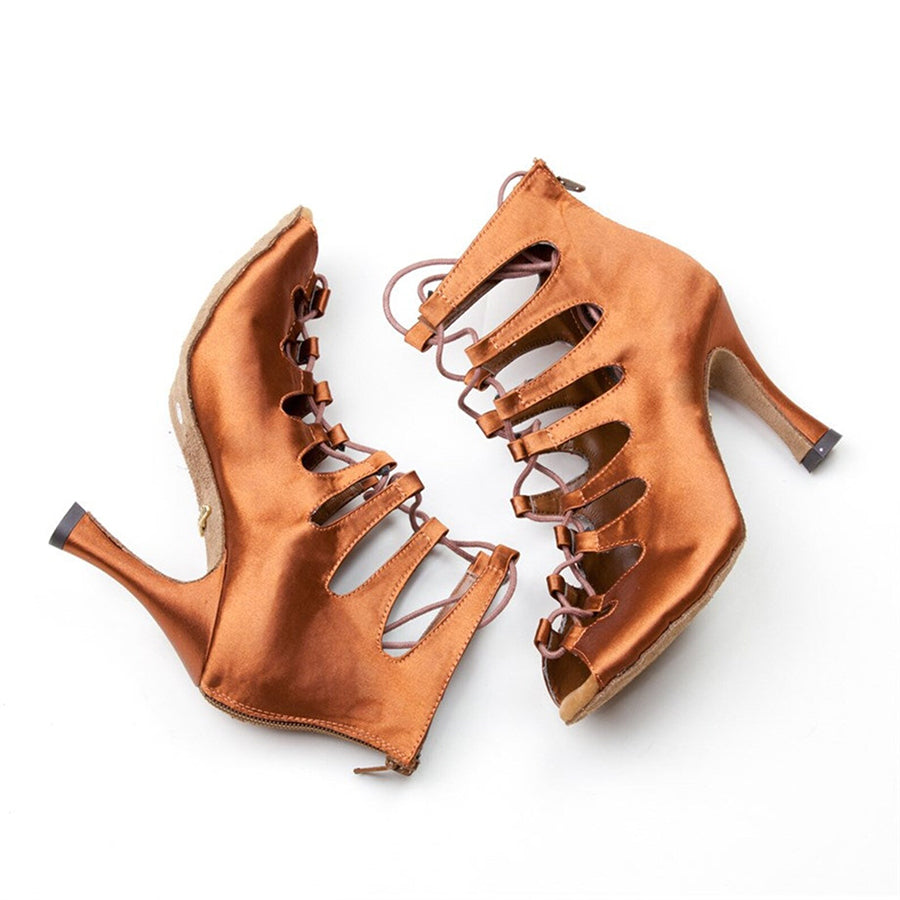 DS Women's Bronze Satin Customized Heel Heels Dance Boots Jazz Dancing Shoes