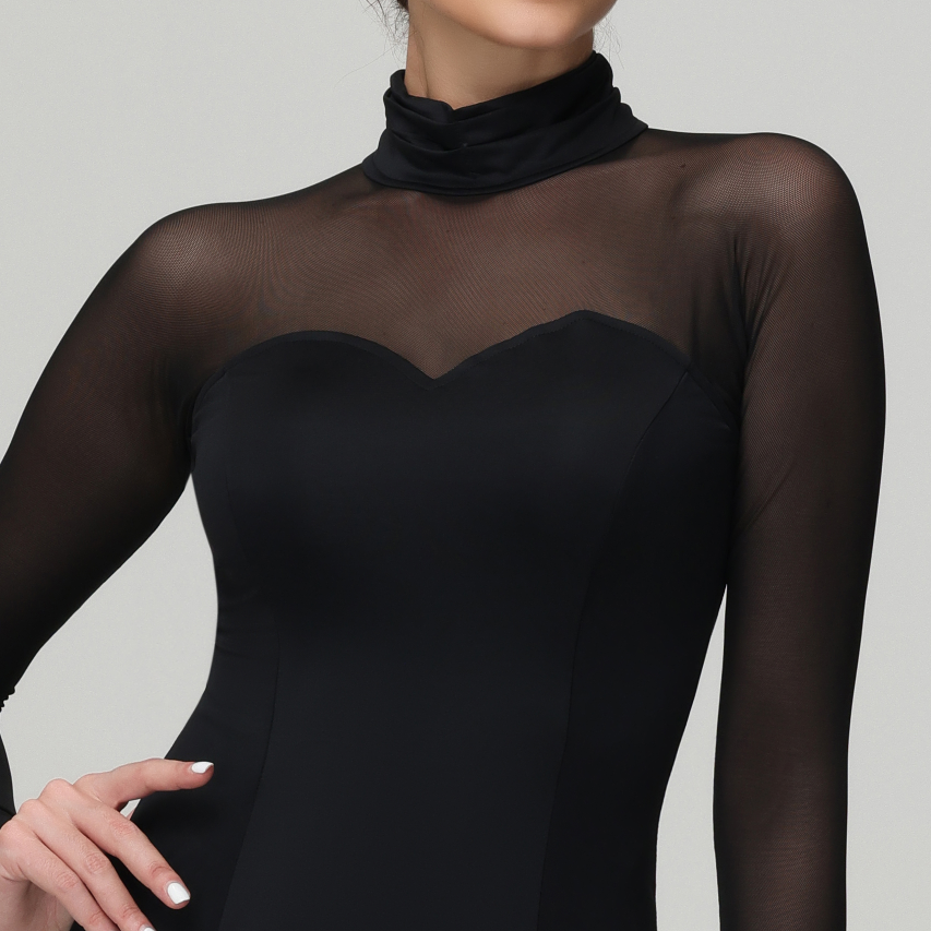 Customisable-Women's Black Long Sleeve Waltz Modern Ballroom Dance Dress Competition Dresses
