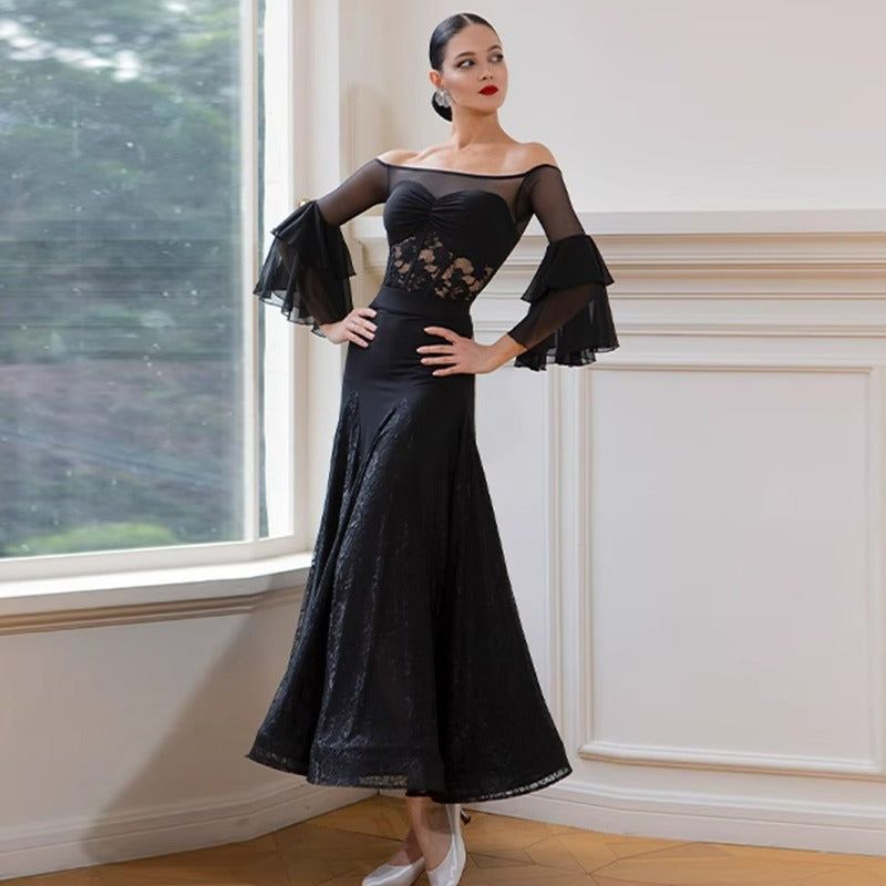 TID Customisable Women's Black Swing Modern Ballroom Waltz Dance Skirts DanceWear