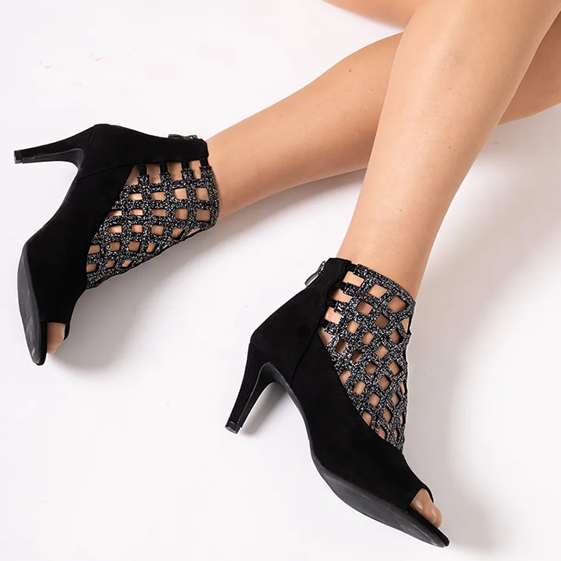 DS Women's Sparkling Glitter Customized Heel Dance Boots Jazz Salsa Dance Shoes