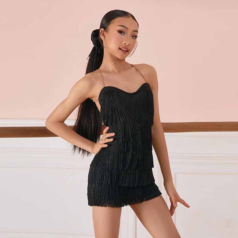 Z Girls Tassel Sleeveless Performance Dance Dresses Dancewear(Without Golves and Flower)