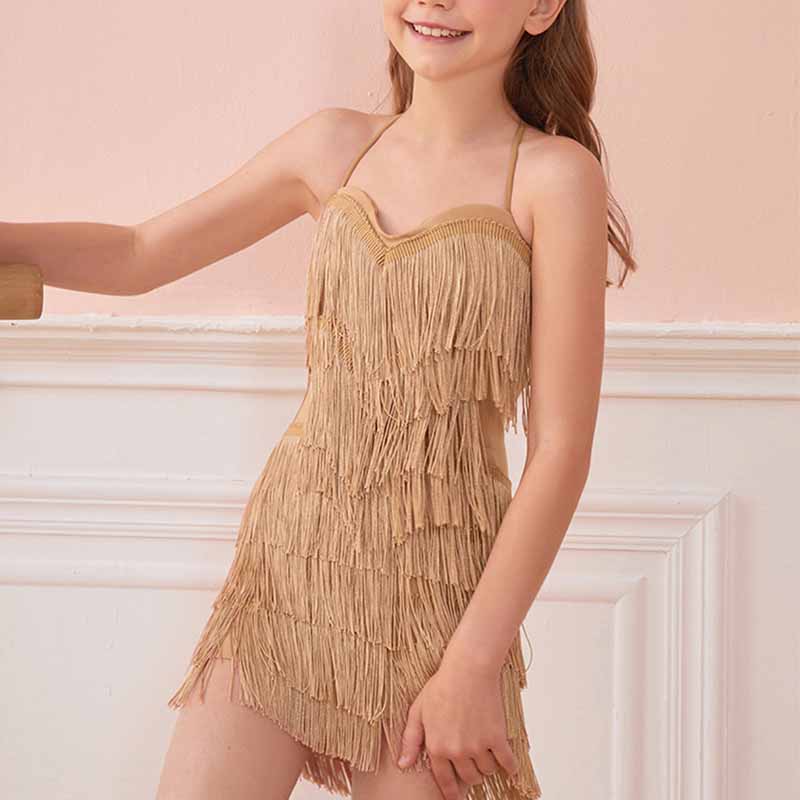 Z Girls Tassel Sleeveless Performance Dance Dresses Dancewear(Without Golves and Flower)