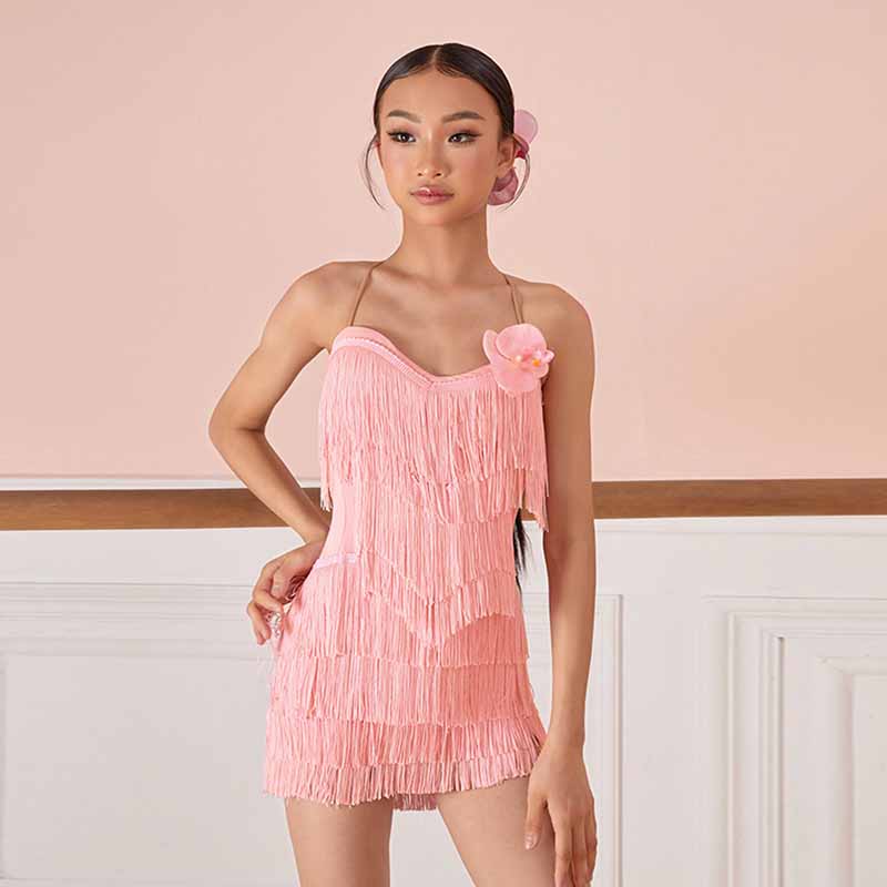 Z Girls Tassel Sleeveless Performance Dance Dresses Dancewear(Without Golves and Flower)