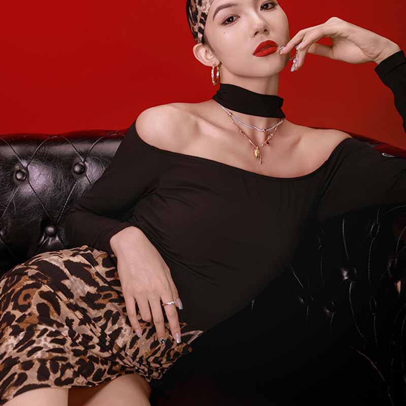 HC Women's  Long Sleeve Off Shoulder Latin Dance Tops Dance Wear Training Performance Tops