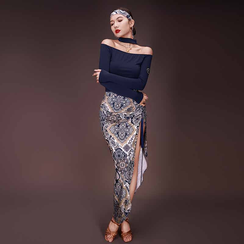 HC Women's  Long Sleeve Off Shoulder Latin Dance Tops Dance Wear Training Performance Tops