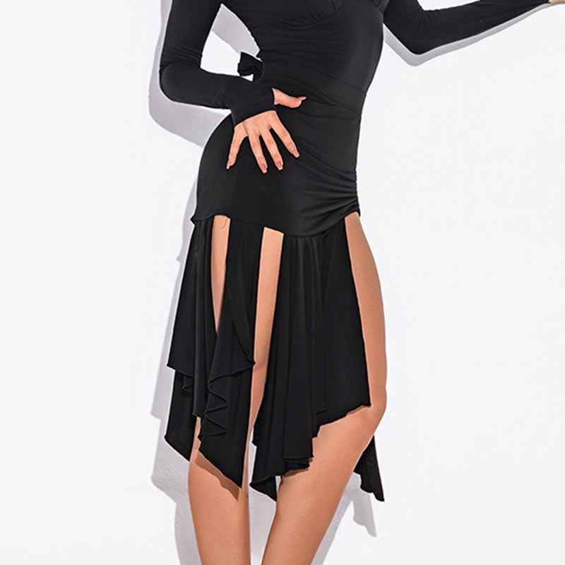 HC Women's Black Latin Dance Skirt Dance Wear Training Performance Skirt