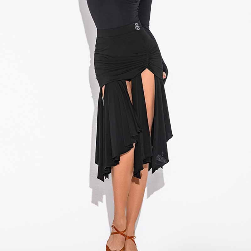 HC Women's Black Latin Dance Skirt Dance Wear Training Performance Skirt