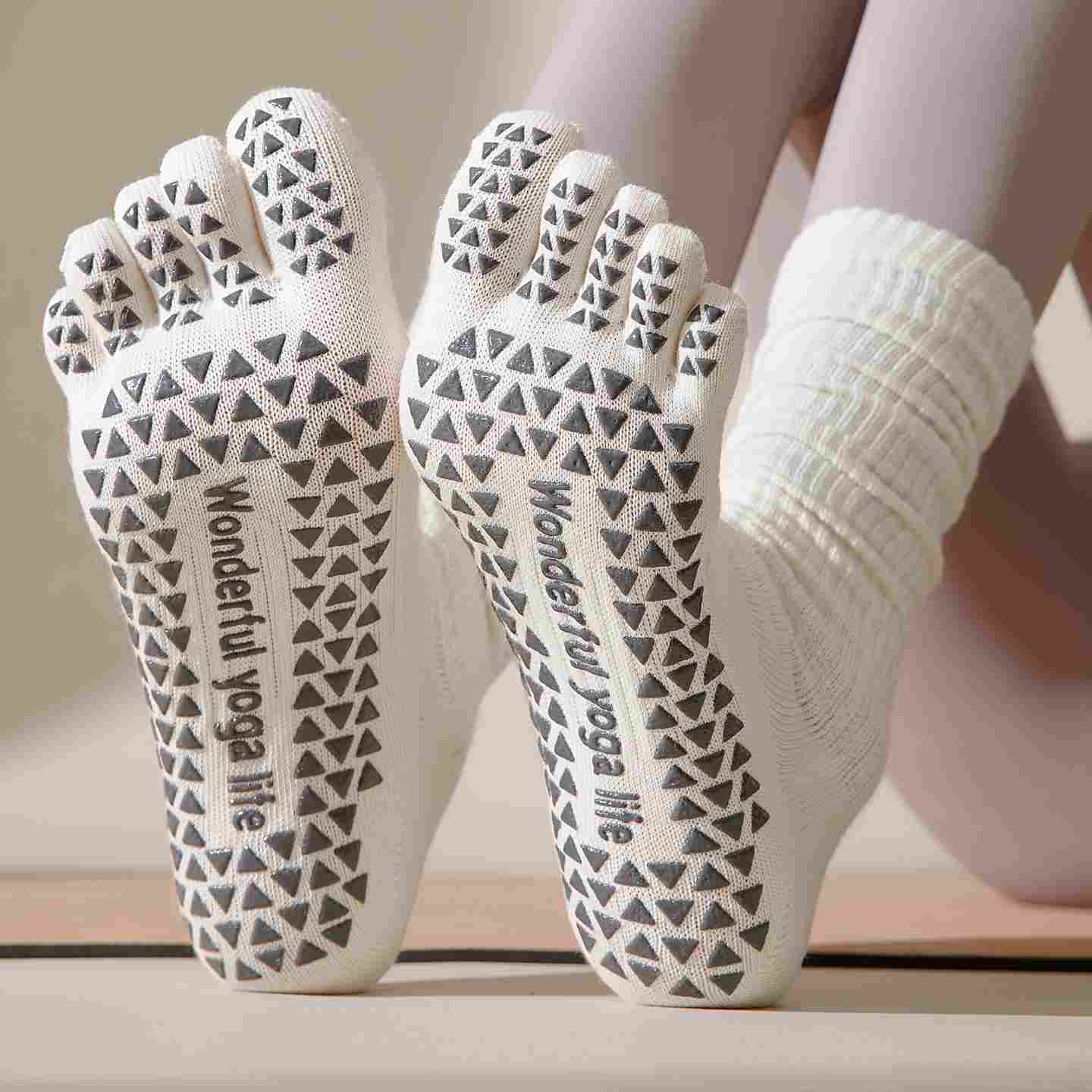 Five-Toe Split Yoga Pilates Knit Cotton Grip Short Socks