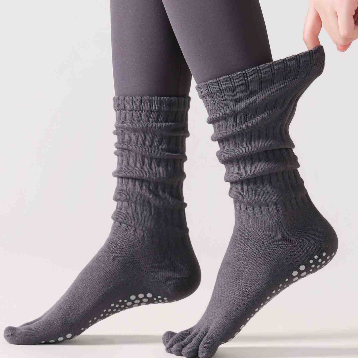 Five-Toe Split Yoga Pilates Knit Cotton Grip Short Socks