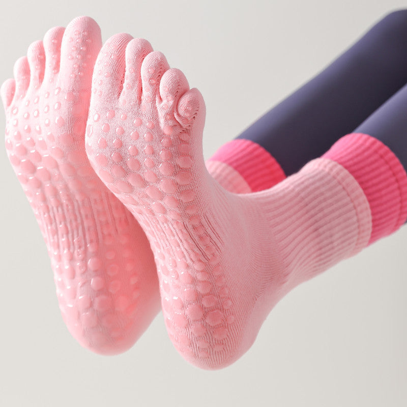 Five-Toe Split Yoga Pilates Knit Cotton Grip Short Socks