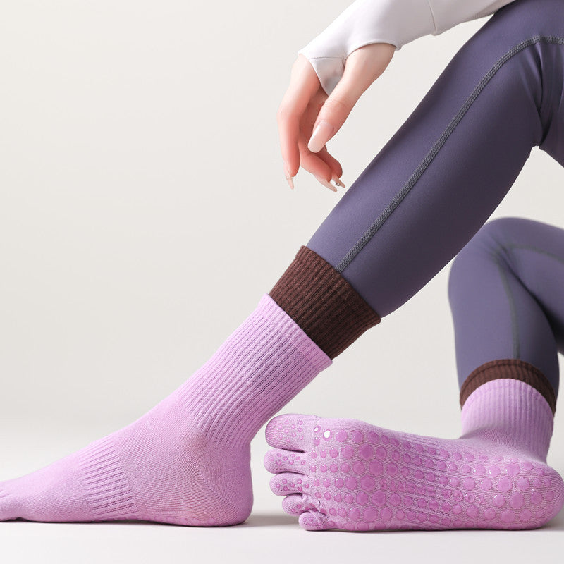 Five-Toe Split Yoga Pilates Knit Cotton Grip Short Socks