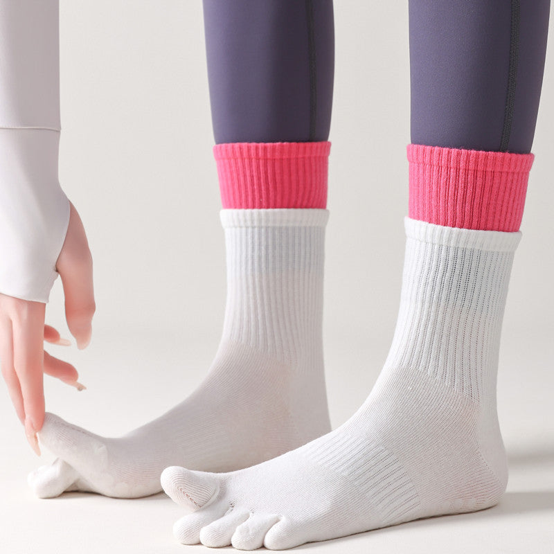 Five-Toe Split Yoga Pilates Knit Cotton Grip Short Socks