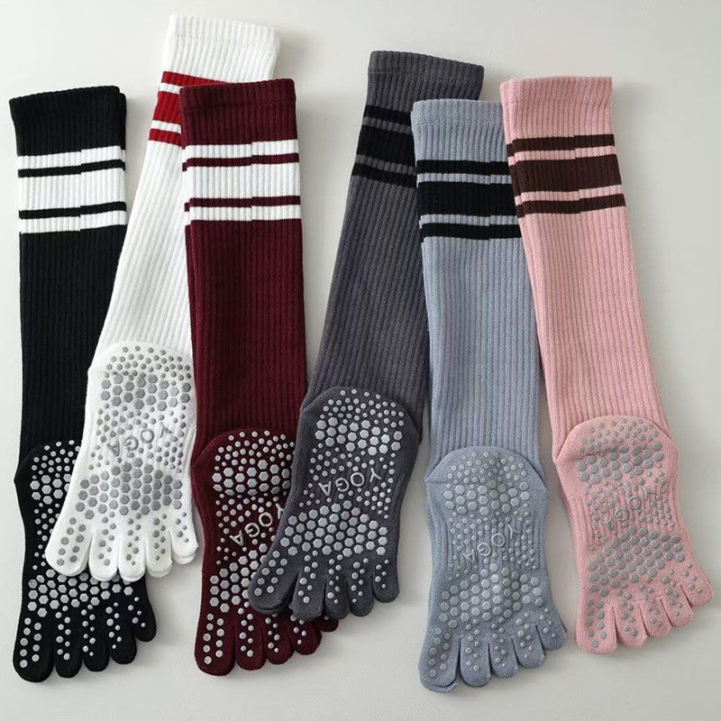 Five-Toe Split Yoga Pilates Knit Cotton Grip Long Socks