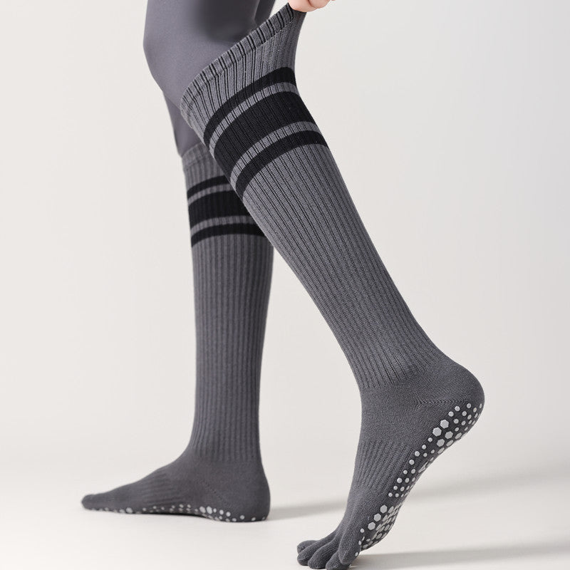 Five-Toe Split Yoga Pilates Knit Cotton Grip Long Socks