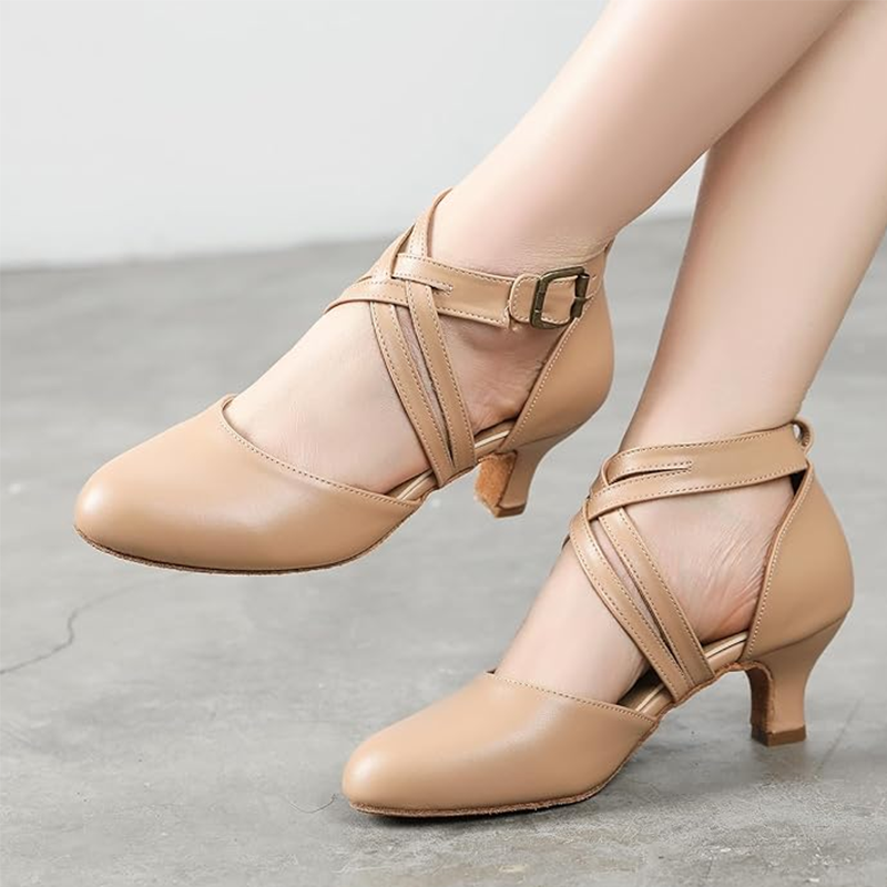 Women's Real Leather Customized Heel Ballroom Dance Shoes Retro Dancing Shoes
