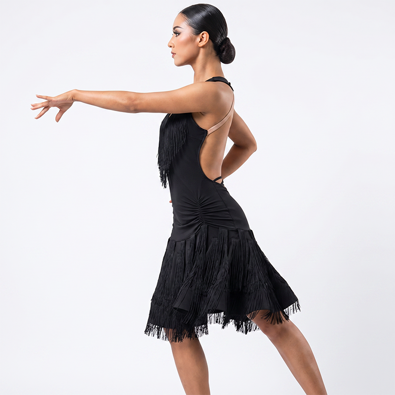 Customisable-Women's V-neck Tassel Backless Dancewear Dance Dress Performance Dress