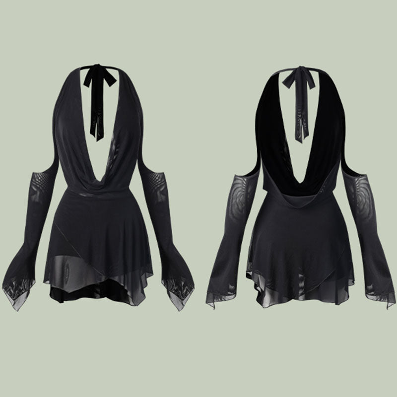 Z Women's Long Sleeve Backless Dance Dress Dance Wear Training Performance Dress