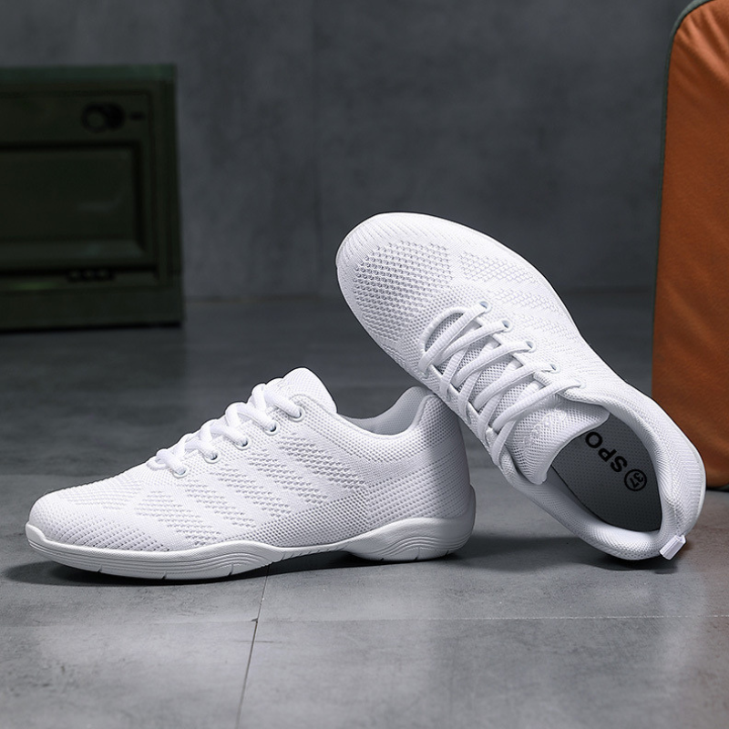 Women's White Mesh Jazz Shoes Lace-up Dance Sneakers