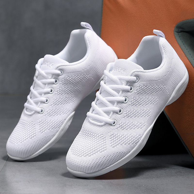 Women's White Mesh Jazz Shoes Lace-up Dance Sneakers
